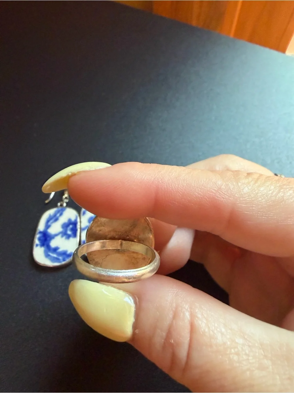 Artisan Blue and White Porcelain Floral Ring & Matching Earrings Set